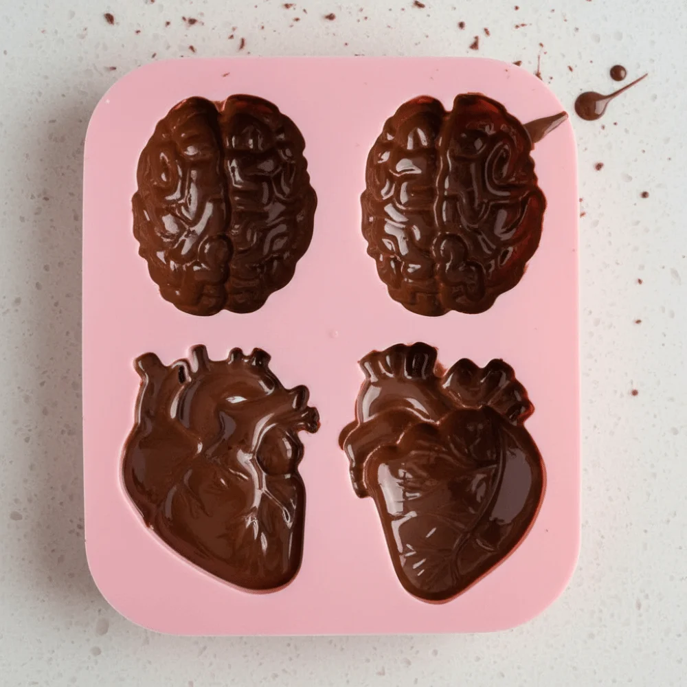 4 Cavity Halloween Heart Brain Baking Mold Heat-resistant Silicone Cupcake Cake Mold Non-stick 3D Ice Cube Tray Easy To Demold