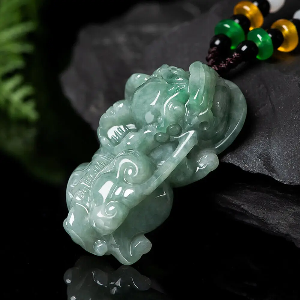 

Natural Myanmar A-Grade Jade Attracting Wealth, Pixiu Ice Seed Jade Pendant