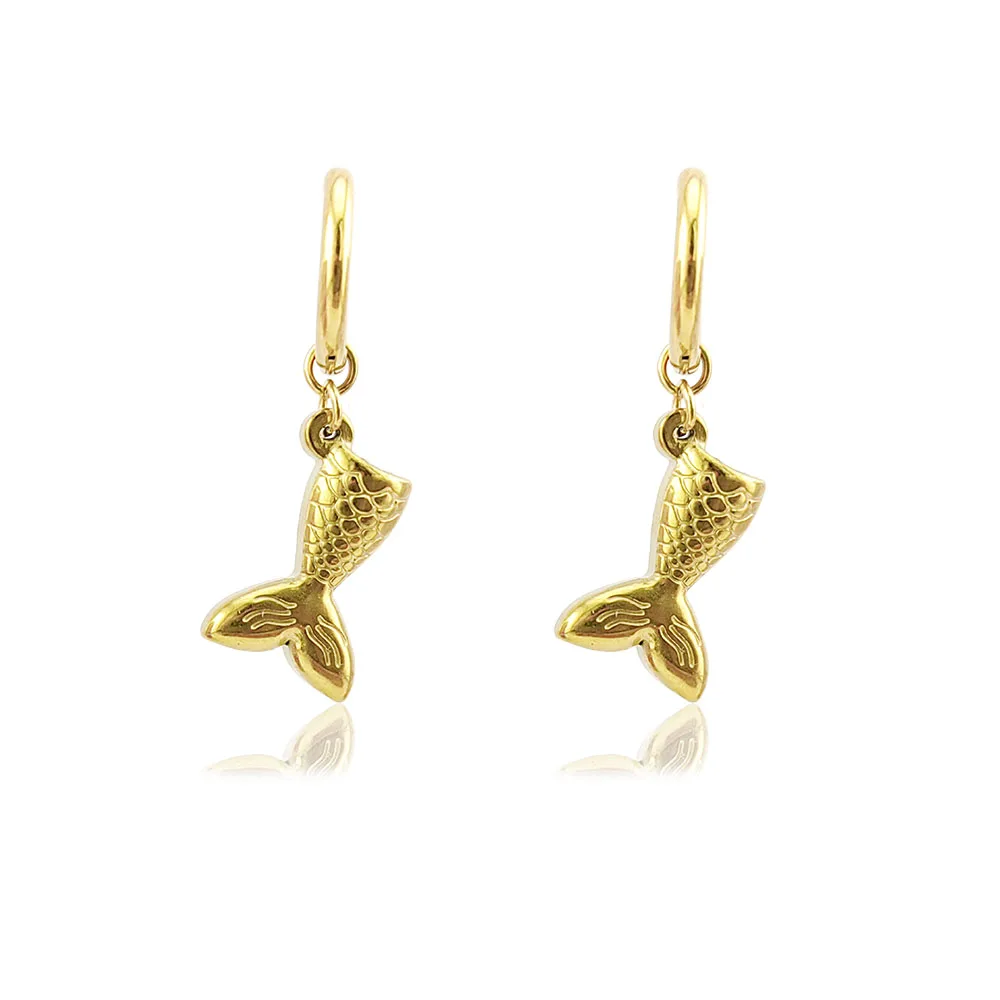 HUIDANG Earrings Trend 2025 Fish Tail Conch Shell Stainless Steel Earrings For Women New In Winter
