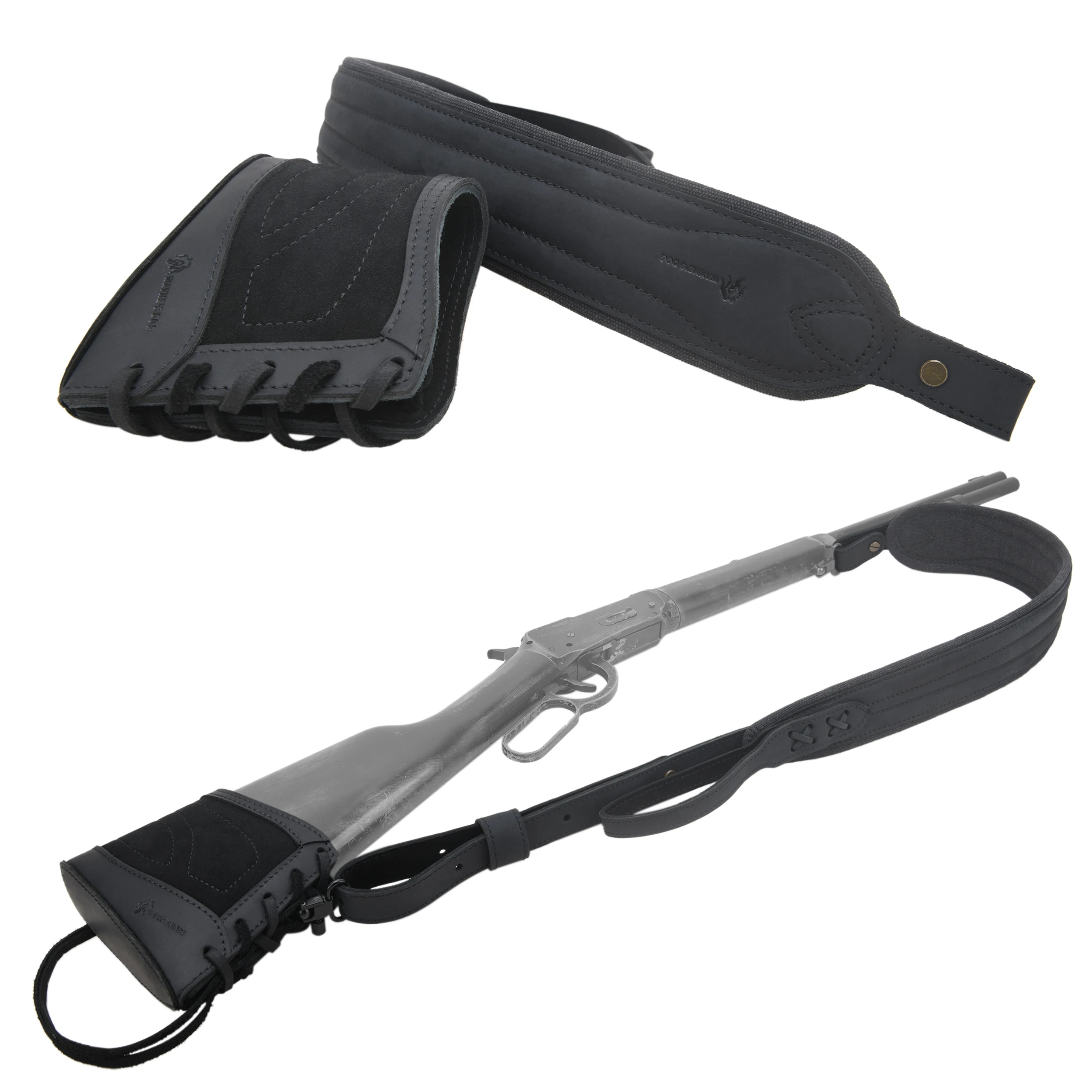 1 Suit Suede Leather Rifle Recoil Pad Cover Buttstock with Padded Leather Gun Sling Shotgun Strap for Outdoor Hunting 4