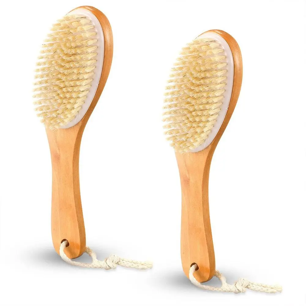 Brosse corporelle Portable en poils de sanglier, brosses de douche souples en bois, brosse de Massage naturelle pour l'exfoliation