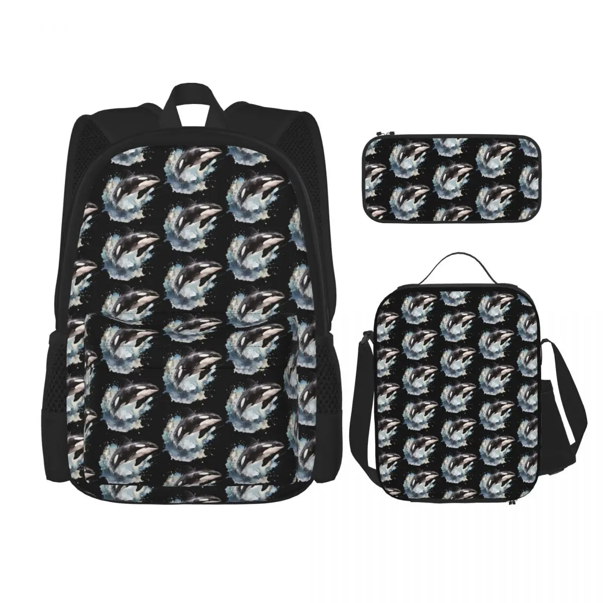 

Orca Aquatic Sea Ocean Top Tees Killer Whale Backpacks Bookbag School Bags Kids Rucksack Lunch Bag Pen Bag Three-Piece Set
