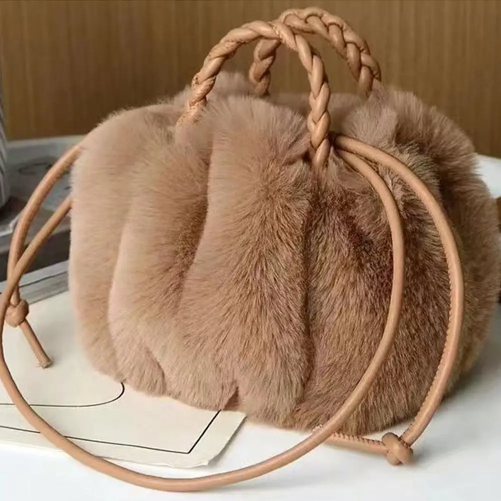 New Imitation Pumpkin Plush Bag Cute Cloud Hand-held Diagonal Cloud Single Shoulder Bag For Autum Winter Niche Design Sweet C2J4