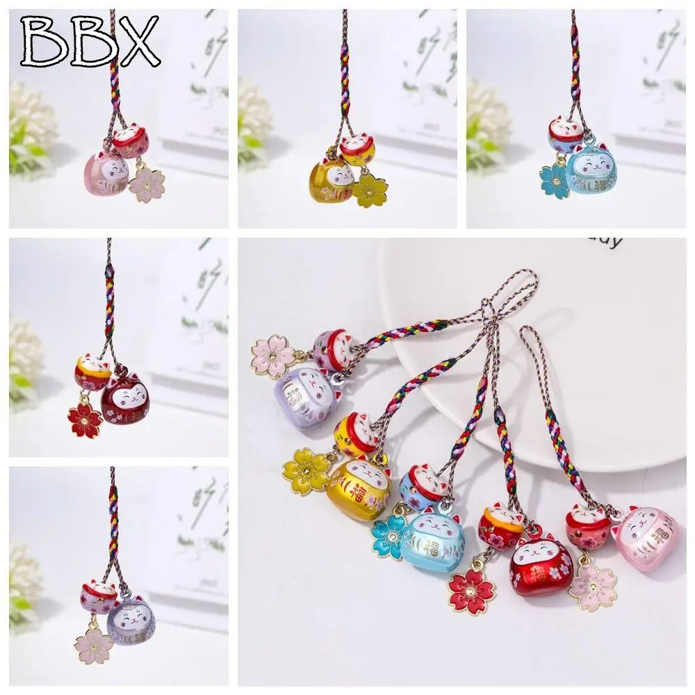 

Personality Cute Maneki Neko Key Chain Cherry Blossom Ornament Lucky Cat Pendant Backpack Charms Fantastic Phone Strap Gift