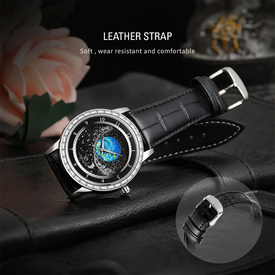 2026 FORSINING Design Earth Star Moon Set With Diamonds Genuine Belt Men Mechanical Automatic Watch Waterproof For Business