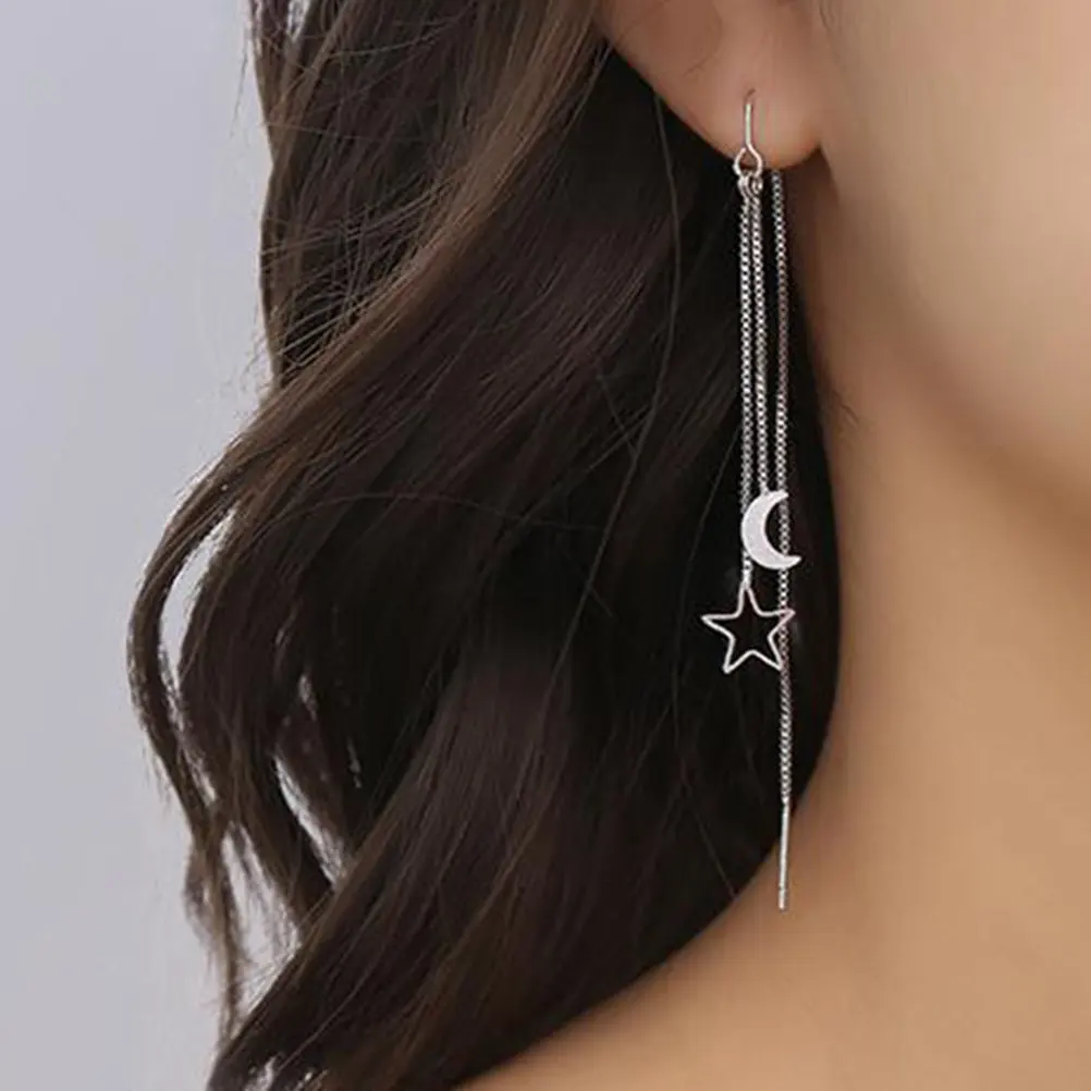 1Pair Drop Earings Star Threader Earrings Women Elegant Chain Dangle Lightweight Copper Jewelry Gift Her