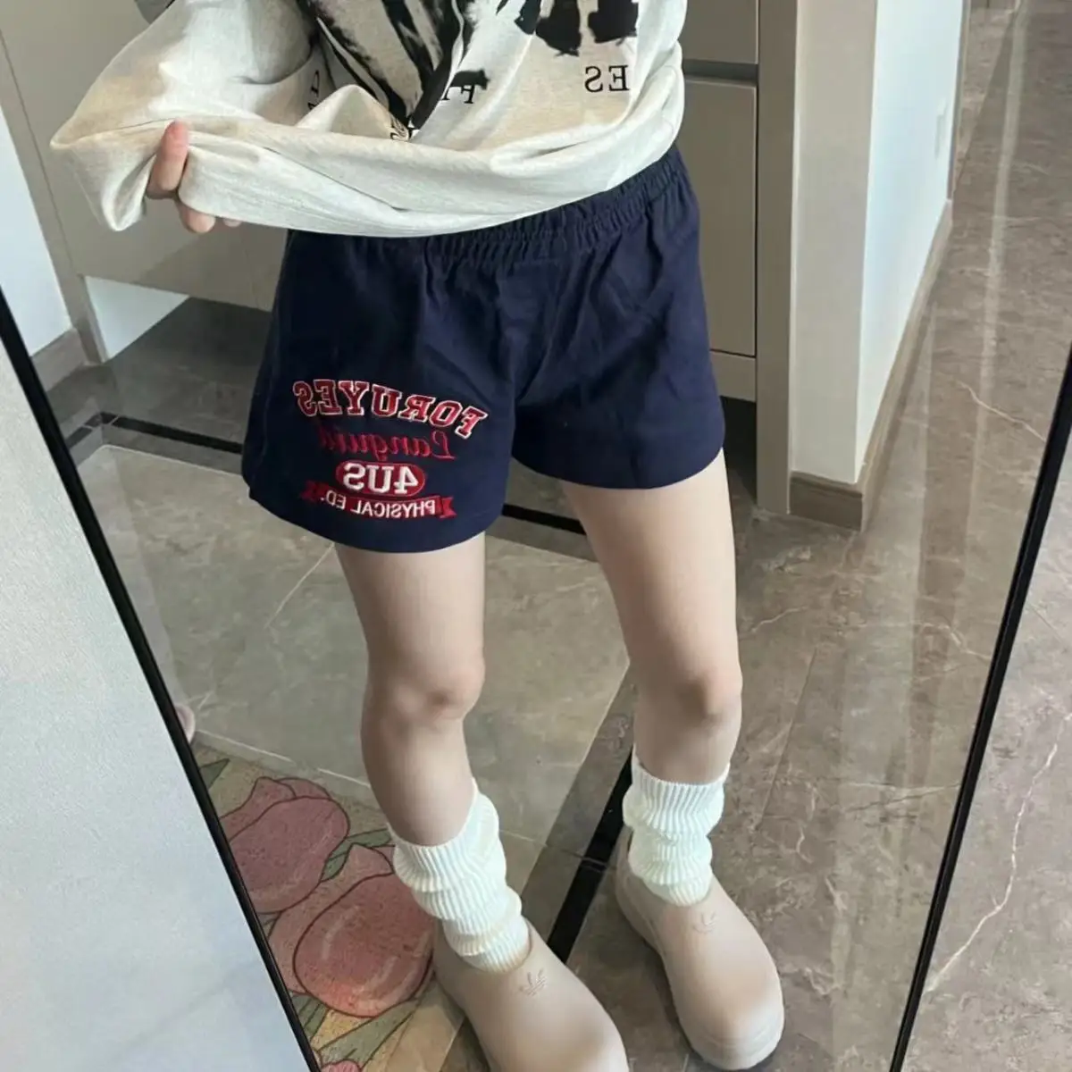 

Утягивающие американские ретро спортивные orts женские летние модные универсальные свободные широкие шорты трапециевидной формы INS модные повседневные брюки