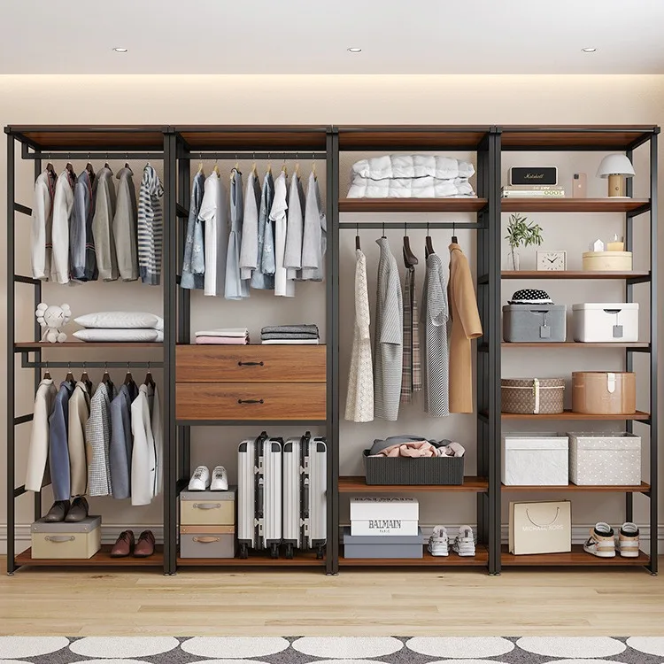 

Cloakroom Coat Rack Walk-in Home Bedroom Drawer Storage Combination Floor-to-ceiling Double Hanger Wardrobe