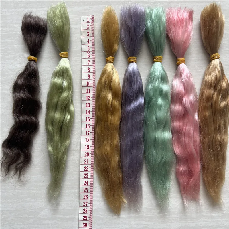 Veel Kleuren Handgeworteld Reborn Pop Mohair Pruik Roze Geelbruine Kleuren Bjd 1/4 Ob11 Poppen Mohair Pruiken Haaraccessoire