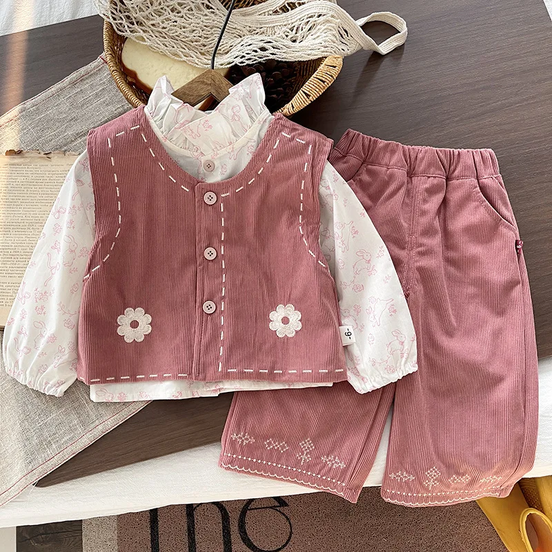 New Spring Autumn Baby Clothes Children Girls Vest Shirt Pants 3Pcs/Sets Kids Clothing Infant Casual Costume Toddler Tracksuits 4