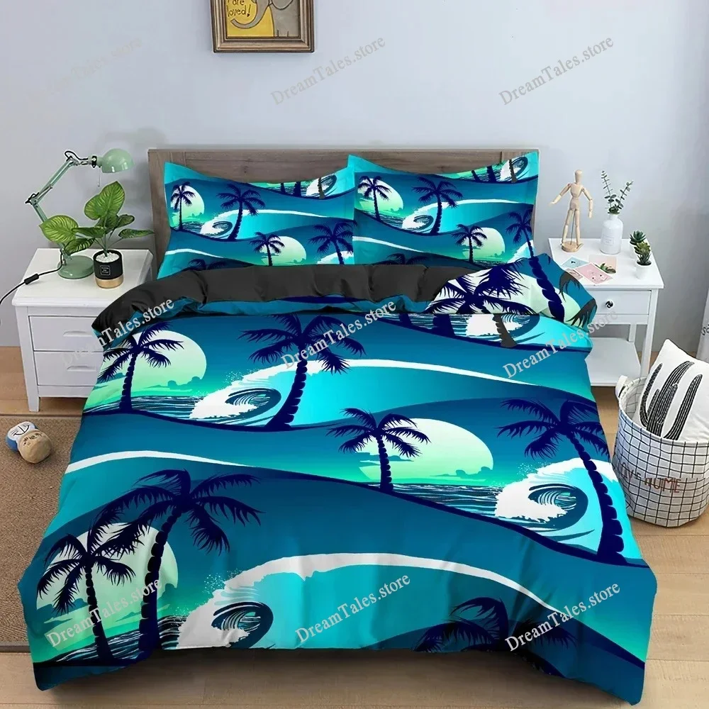 

Tropical Trees Duvet Cover Set Coconut Tree Pattern Comforter Cover Bedding Set Quilt Cover with Pillowcase King Size Bedclothes