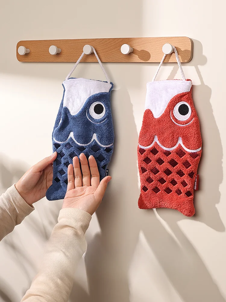 Lovely Koi Hand Towel, Hanging Absorbent Dry Towel, Double-Sided, Thickened Children's Hand Towel, Household Accessories, New