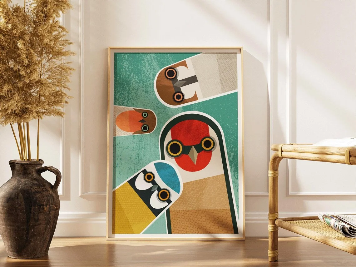 Mid Century Geometric Bird Col - огляд і ціна Home Decor Retro