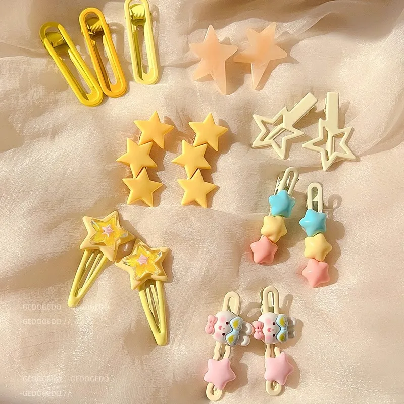 2pcs/set Yellow Stars Superlatives Duckbill Star Wing Hairpin for Woman Charm Hair Clip Aesthetics Jelly Hair Accessories