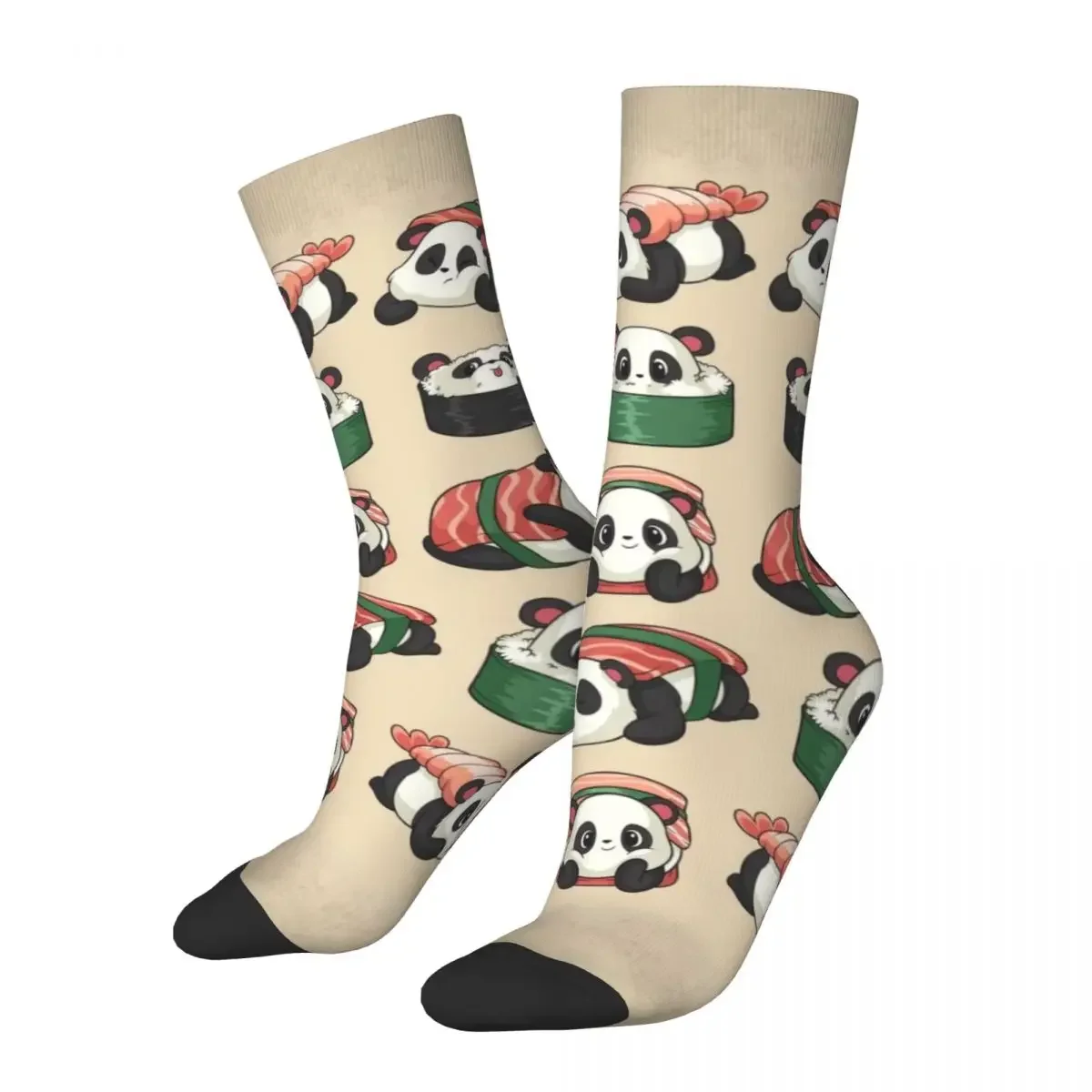 Calcetines de compresión felices para hombre Sushi Pandas Vintage Harajuku Ailuropoda Melanoleuca Hip Hop novedad patrón Crew Crazy Sock