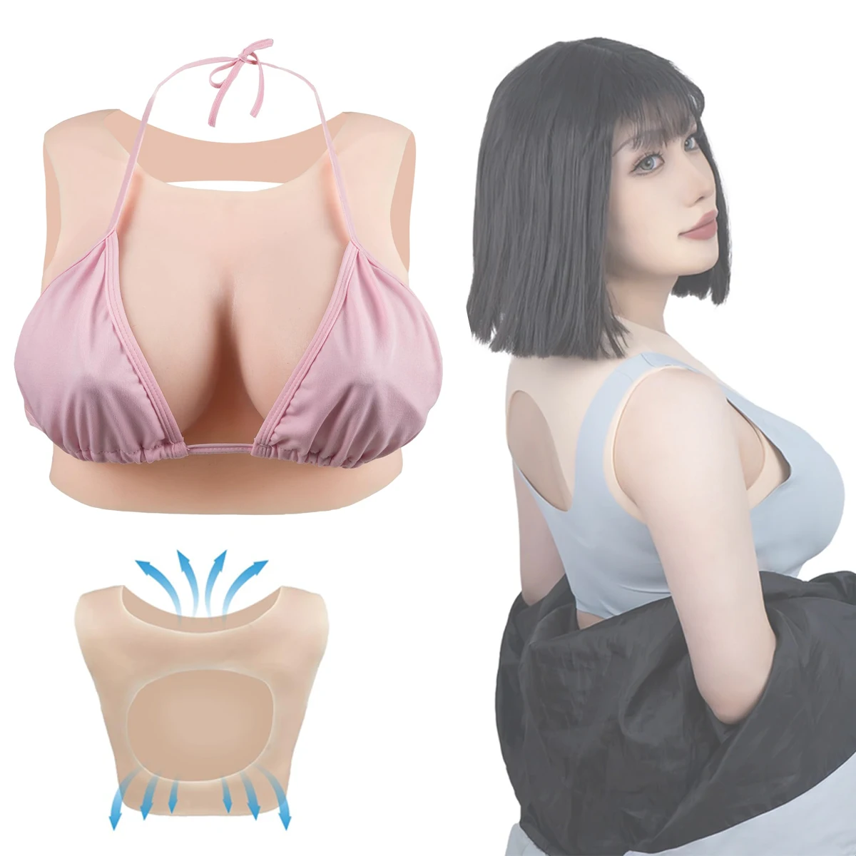 Crossdresser Silicone Breastplate Fake Boobs Breast Forms Hollow  Fake Breasts Transgender Shemale Sissy Cosplay Breathable B-K