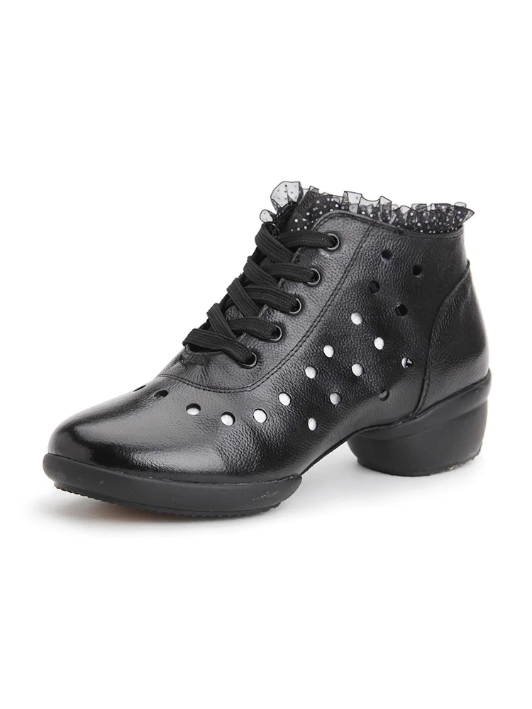 Leather Shoes Soft Bottom Sneakers Women Shoes Breathable Mesh Ballroom Dance Shoes Square Modern Sports Shoes Woman Boots 44