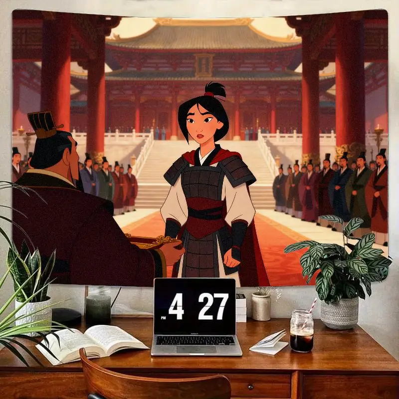 

1 шт. гобелен Disney Mulan Warrior, древний китайский дворец, настенное искусство, современный полиэстер, декор для гостиной, спальни, подарок для героини