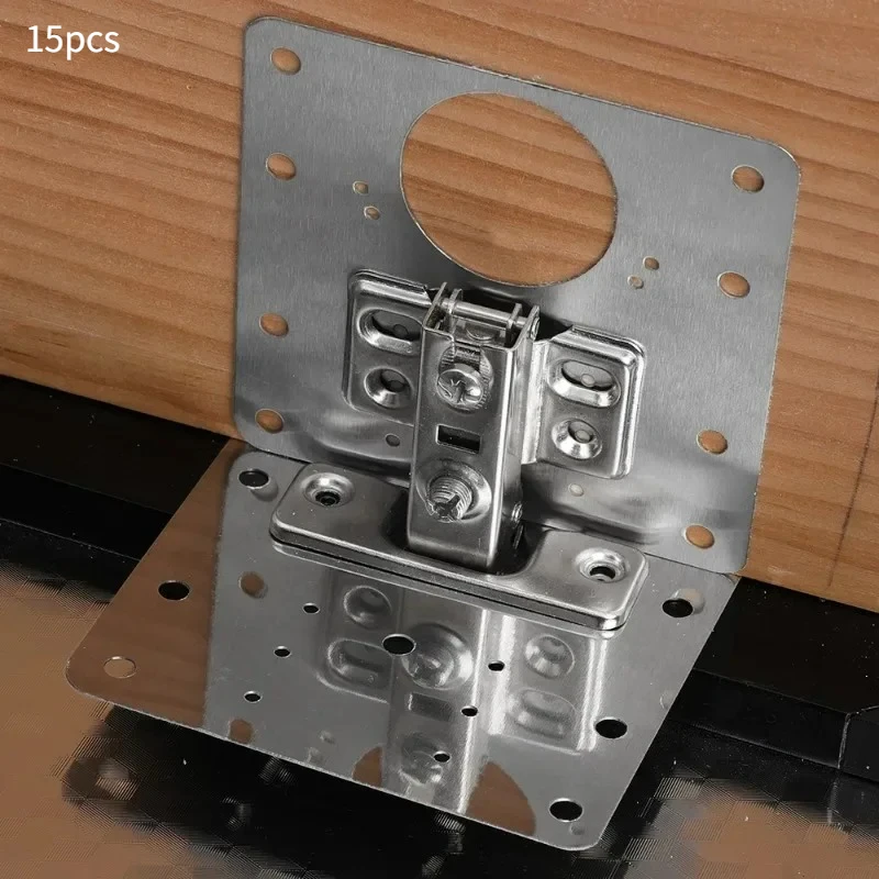 15pcs Hinge Repair Plate Kitchen Cabinet Door Hinges Mounting Plate with Screw Flat Fixing Brackets Furniture Hardware Tools