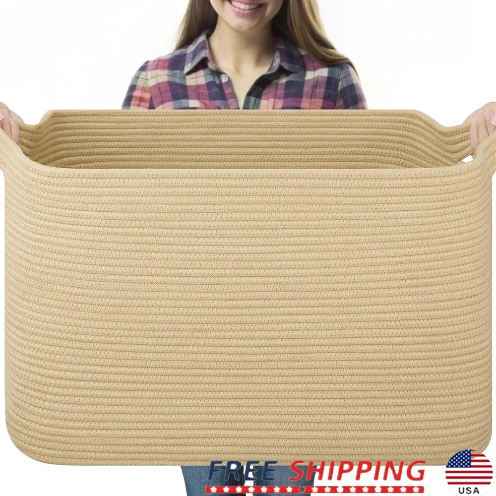 

Очень большая тканая корзина для хранения одеял, игрушки, полотенца, хлопковый складной прямоугольный органайзер для детской комнаты с ручкой