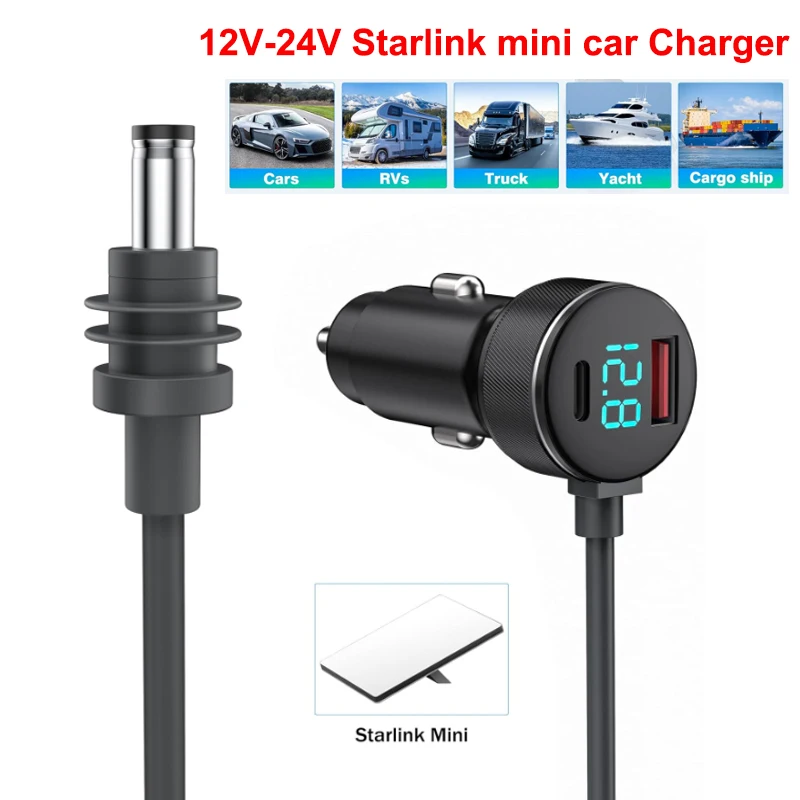 

Для Starlink 3-в-1 Автомобильное зарядное устройство Мини-кабель питания 12 В-24 В Cigarrete Прикуриватель-адаптер к кабелю питания постоянного тока PD Кабель для автомобилей Грузовики RV