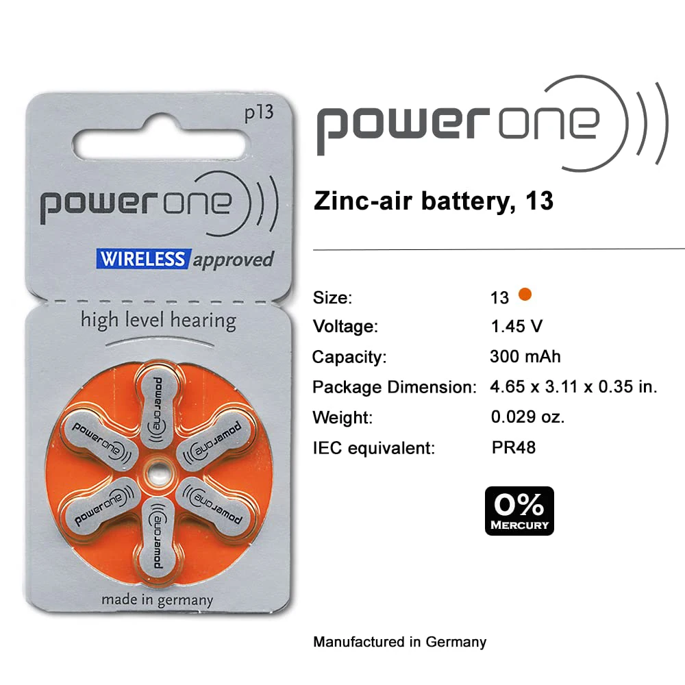 เครื่องช่วยฟังแบตเตอรี่ 60 PCS 10 การ์ด Zinc Air 1.45V PowerOne P13 13A 13 a13 PR48 เครื่องช่วยฟังแบตเตอรี่สําหรับเครื่องช่วยฟัง