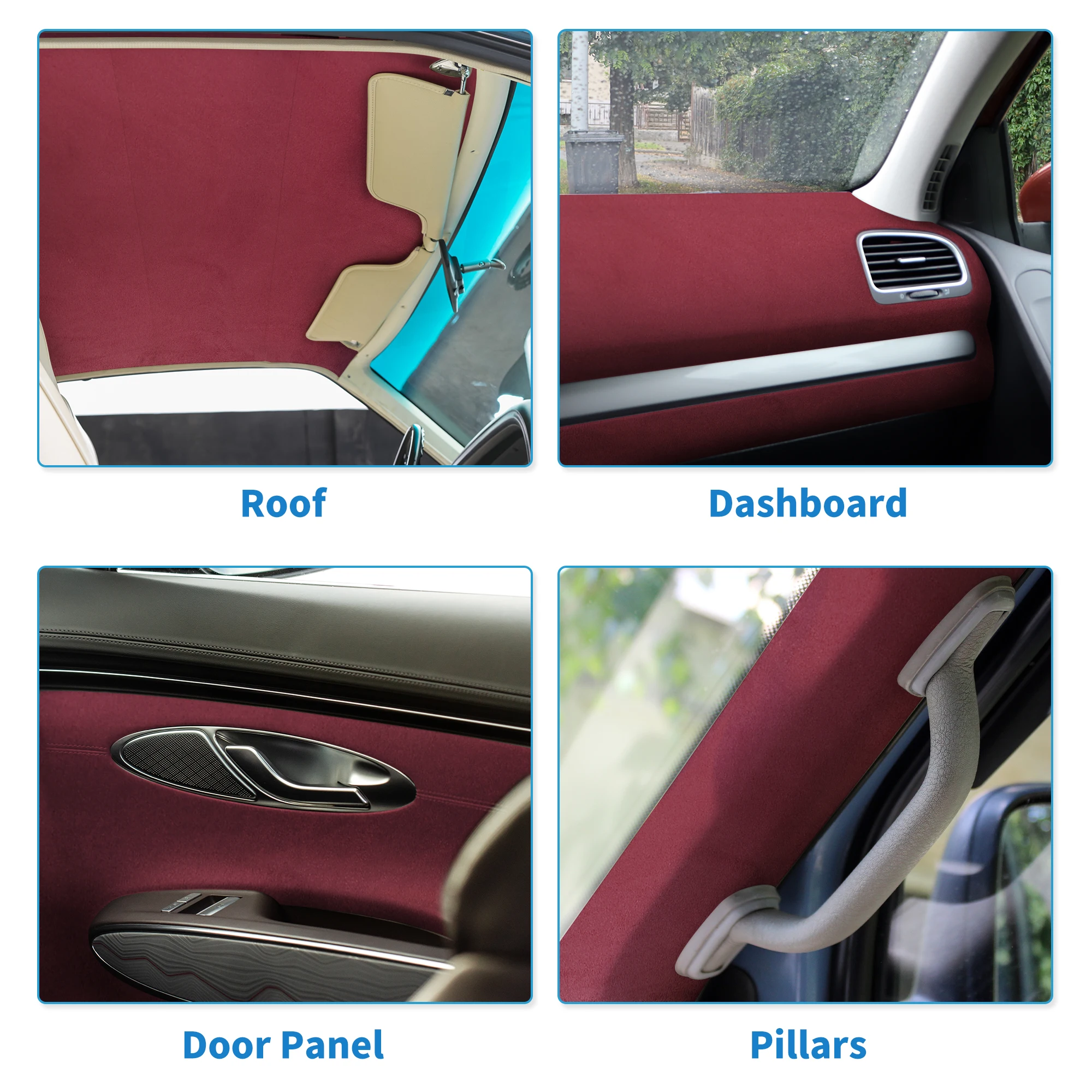 UXCELL 150G Headliner Fabric 3mm Foam Backing Interior Trim DIY Roof Repair Replacement Suede Fabric Red 137x145cm 183x145cm