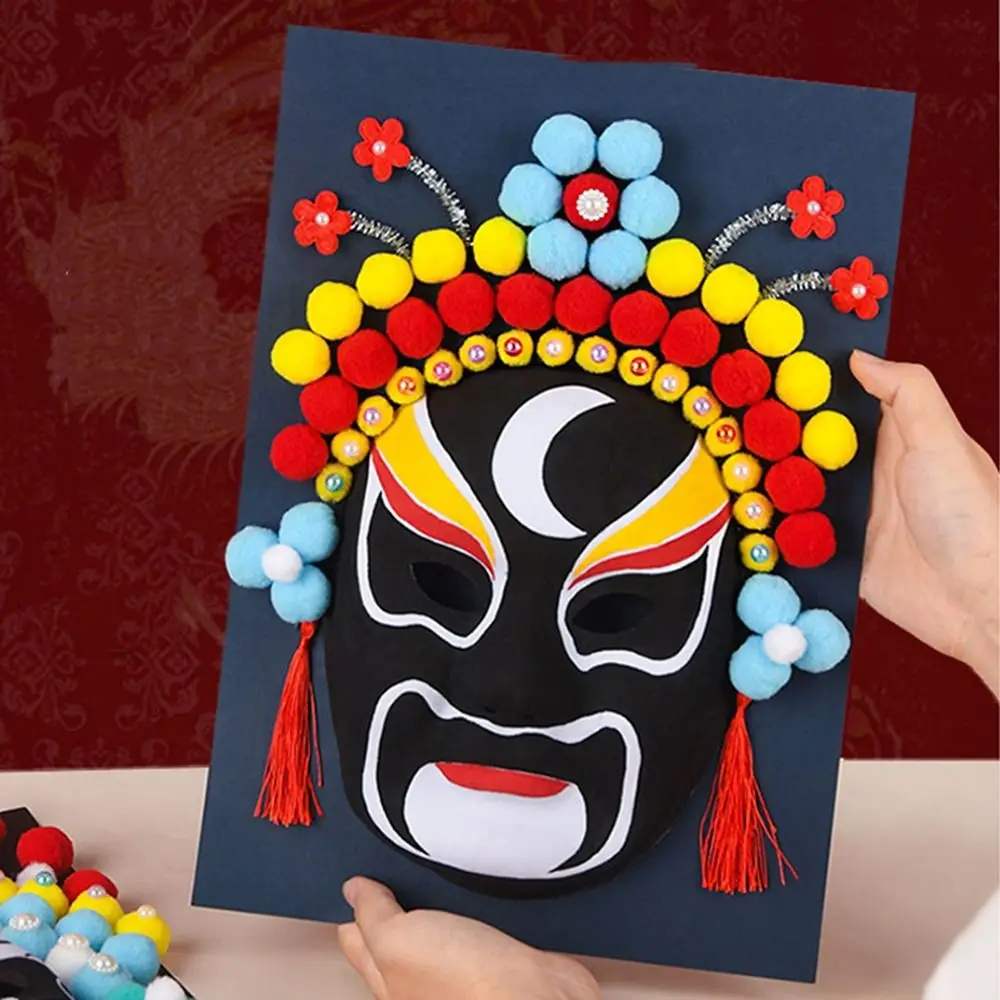mascara-de-Opera-de-pequim-artesanal-material-para-mascara-facial-completa-conjunto-de-mascaras-chinesas-nao-pintadas-com-borlas-e-pompons-aleatorios-facil-de-usar
