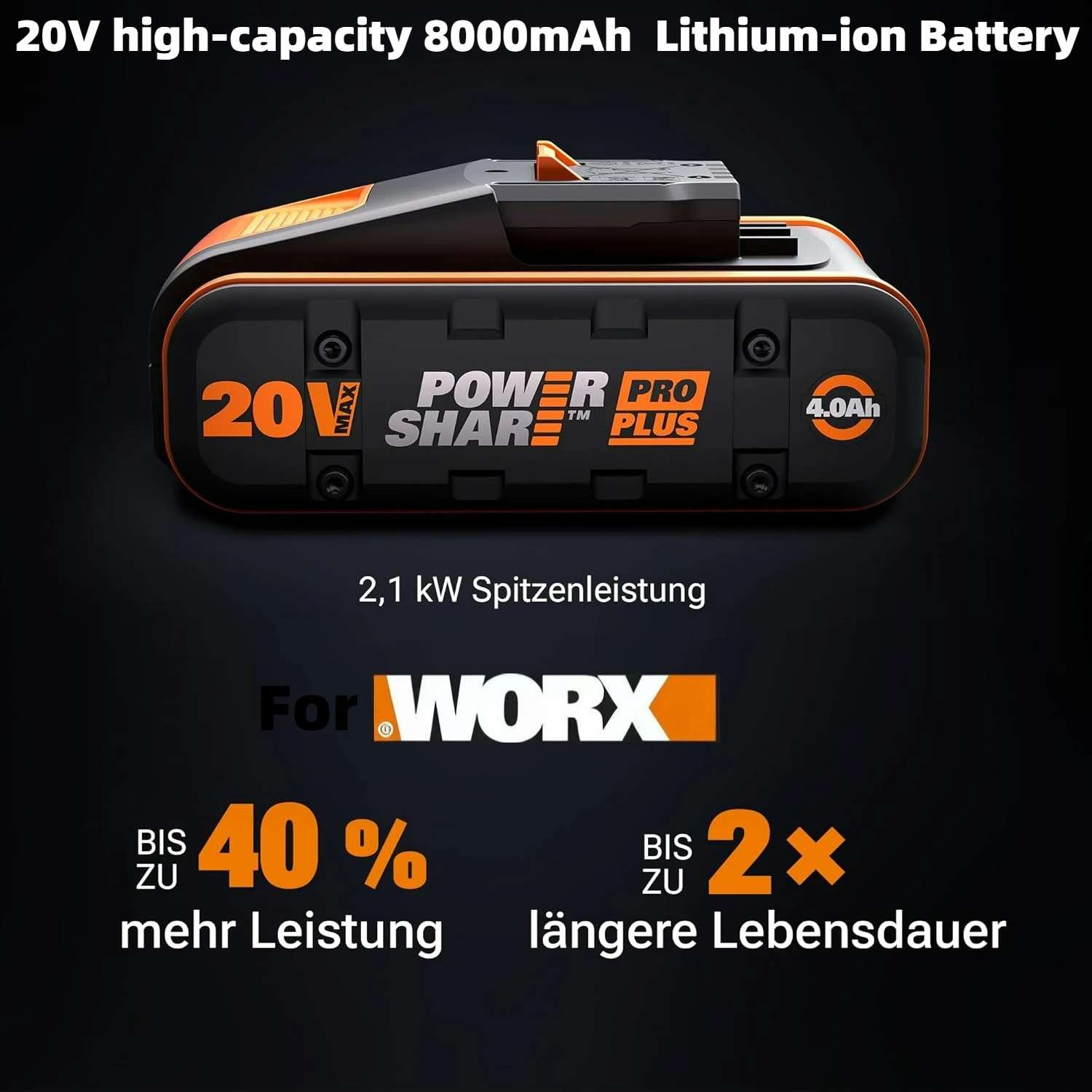 

8.0Ah Lithium-ion Battery For WORX 20V high-capacity WA3551 WA3551.1 WA3553 WA3641 WX373 WX390 Rechargeable Battery Tool