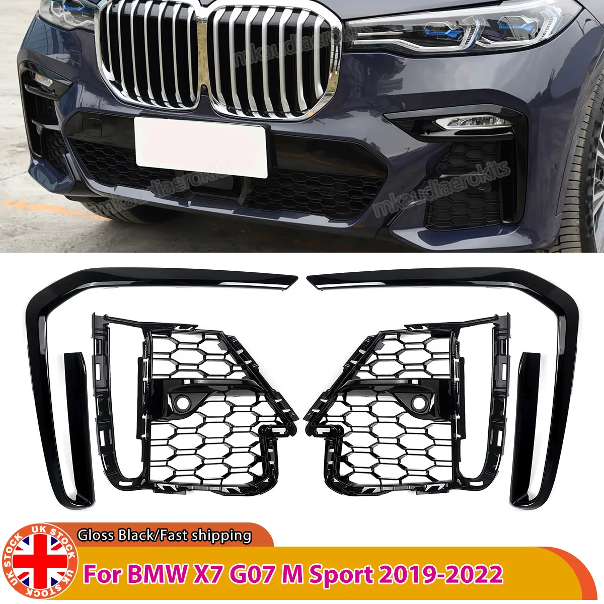 

Комплект боковой решетки переднего бампера для BMW X7 G07 M Performance 2019 2020 2021 2022, центральная гоночная сотовая решетка, сетка