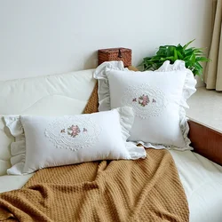 French Lace Cotton White Pillow Square Pillow Lumbar Pillow Retro Pastoral Style Cushion Sofa Bedroom Back Decorative Pillowcase