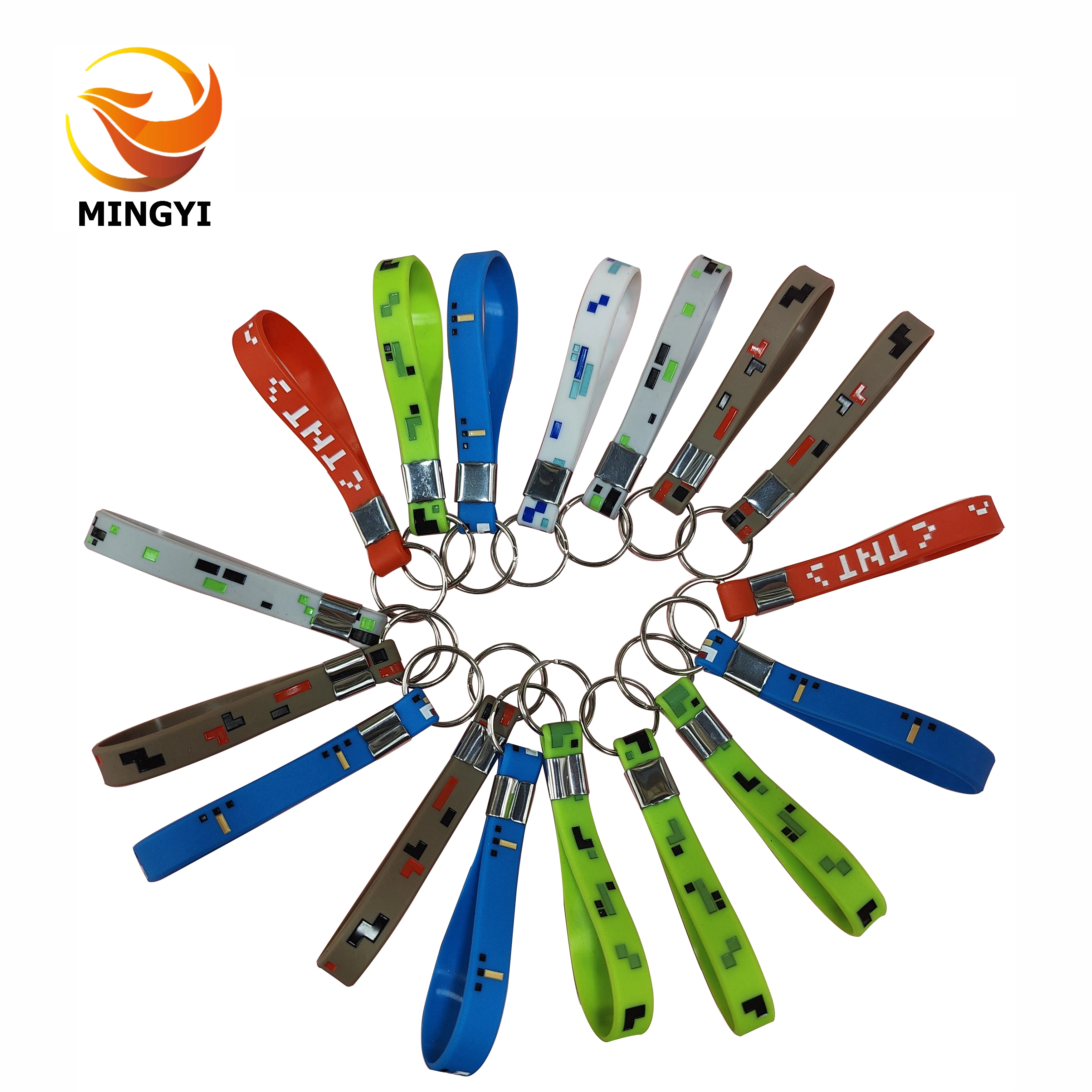 

1pcs Silicone Key Chain Debossed Technique Pixelated Theme Bracelet Miner Game Keychain Game Player Birthday Party Favors