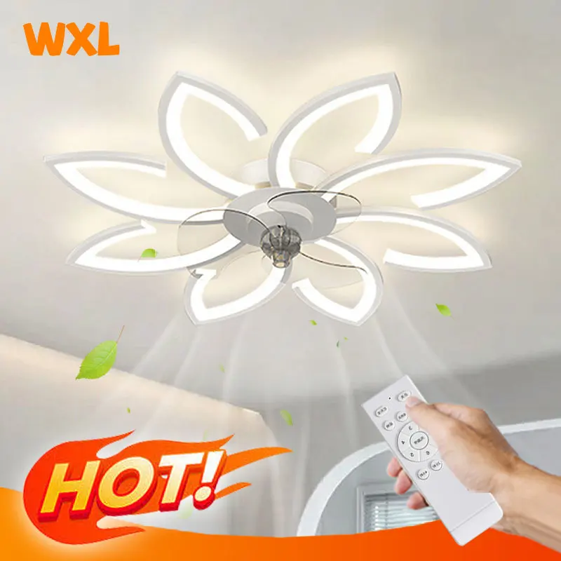 

Flower Living Room Fan Light Modern and Minimalist Bedroom Ceiling Fan Light Remote Control Nordic Restaurant Fan Lighting