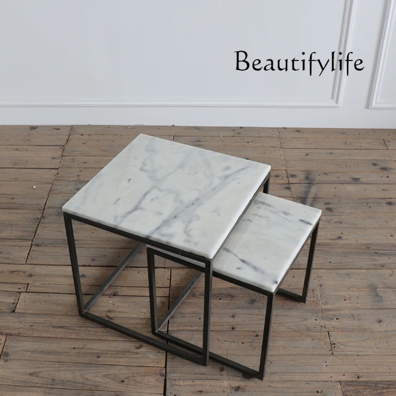 

Household marble square coffee table Nordic simple high and low combination creative personalized side table