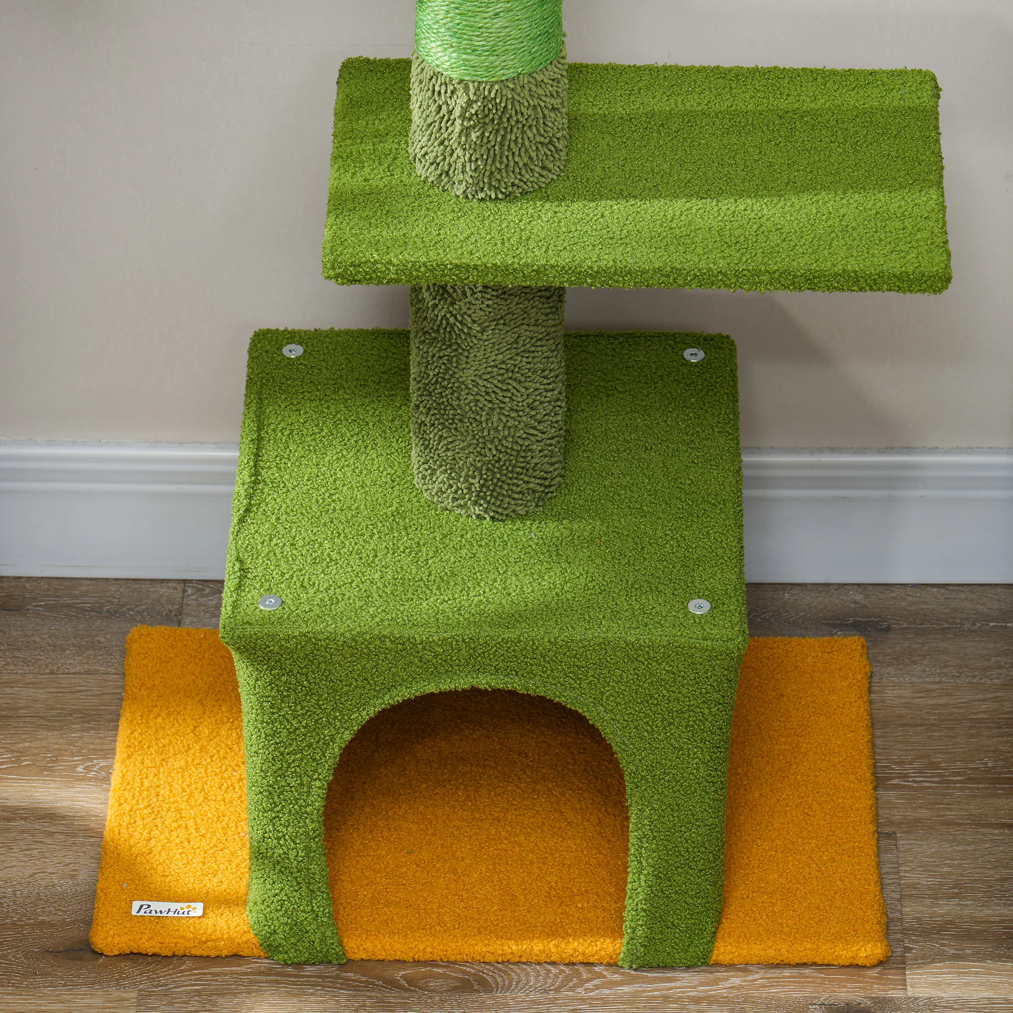 PawHut Floor to Ceiling Cat Tree, 230-275cm Height Adjustable, 6-Level with Scratching Posts Ball, Green