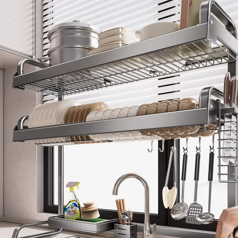 

Stainless Steel Kitchen Sink Multi-layer Bowl Rack for Placing Dishes and Drain Rack Multi-functional Dish Storage Rack