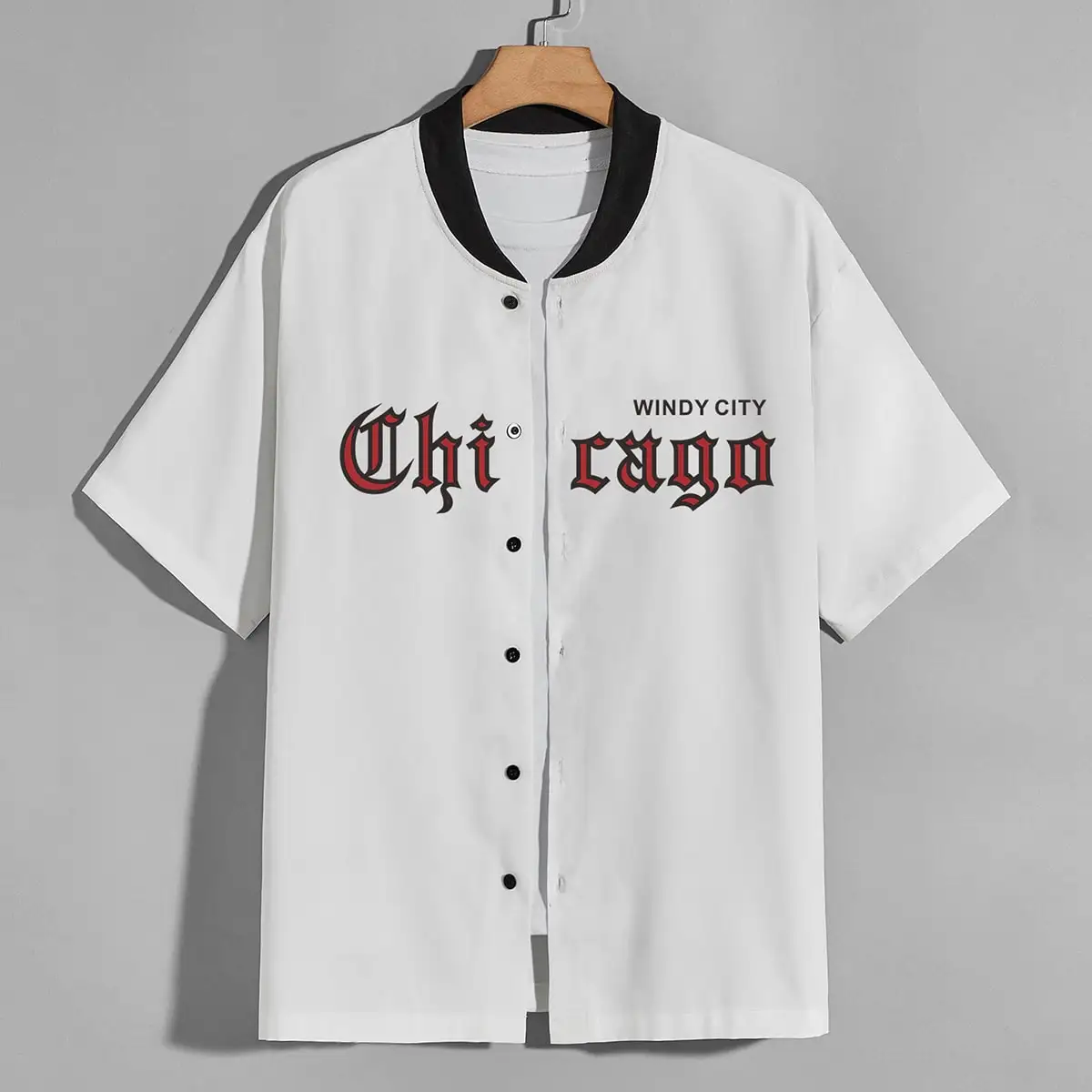 Men\'s Baseball Uniform Khaki Short Sleeve Letter Chicago Print Baseball Shirt Casual Street Hip Hop Shirt Top