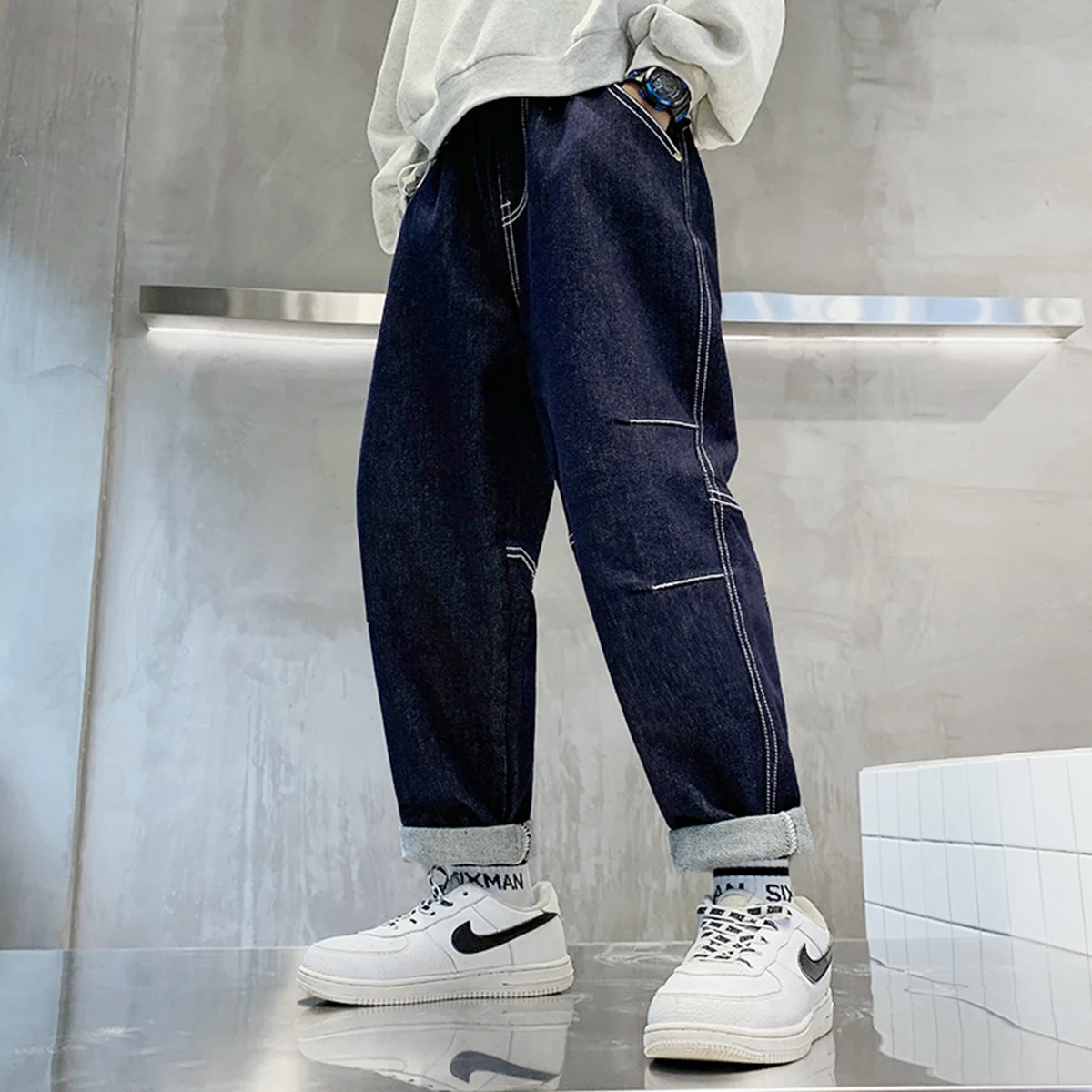 Korean Style Boys Jeans Spring Fashion Loose Long Trousers Cotton Denim Kids' Pants for Children Spring Autumn