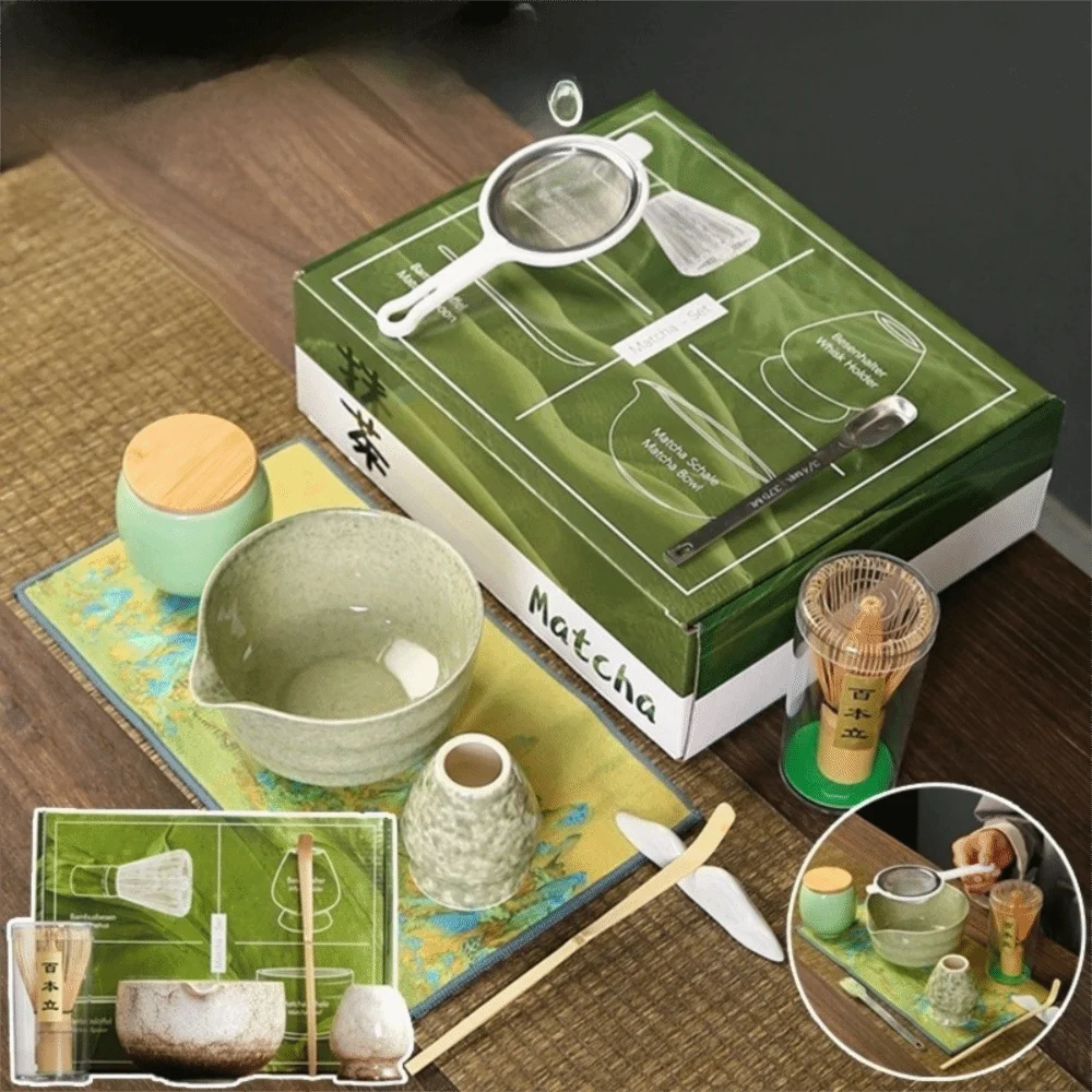 Juego de Té Matcha Japonés, Palitos de Té, Cuchara de Matcha, Tazón de Matcha, Batidor de Matcha, Herramientas para Preparar Té, Cepillo de Matcha de Bambú y Cerámica