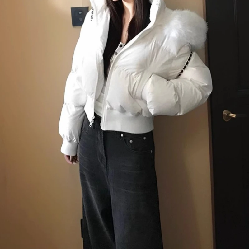 نمط الكلية الشتاء الفراء طوق مقنعين الخصر رقيقة سميكة قصيرة ملابس قطنية النساء #1