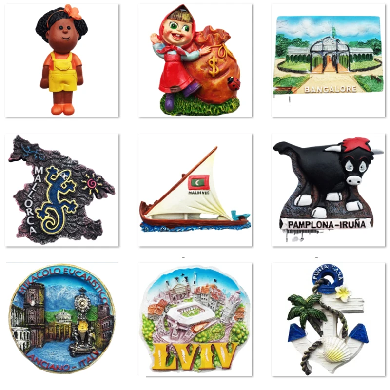 World Fridge Magnets Brazil, Ukraine, Chile, Maldives, India, Colombia, Cyprus, Italy, Spain, PolandTourist Decorative Crafts