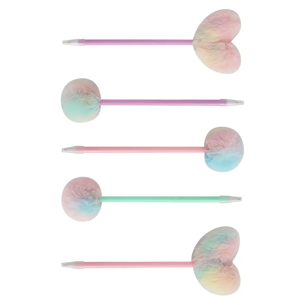 5Pcs Heart Pom Pom Ballpoint Pen Decorative Student Pen for Coloring Crafting Doodling Sketching Handmade Cards Photo Albums