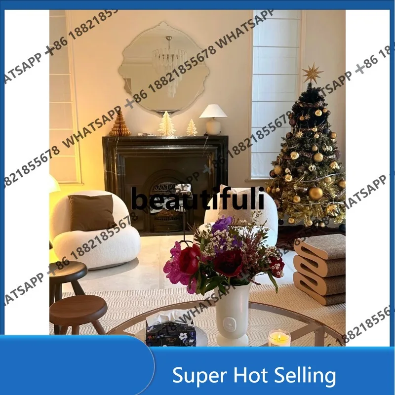 D85 Natural stone fireplace French European living room black marble decorative cabinet custom
