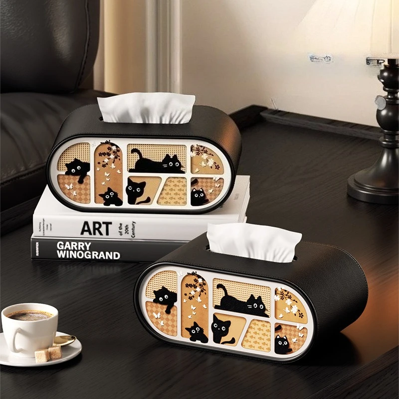 Fun Cat Leather Paper Box Home Living Room Bedroom Desktop Napkin Paper Box High-value Tissue Case Home Desktop Decoration