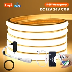 Tuya Wifi Smart LED Strip Light 12V 24V Dimmable Flexible COB LED Tape 320LED High Linear Light Waterproof COB Led Light 0.5-15m