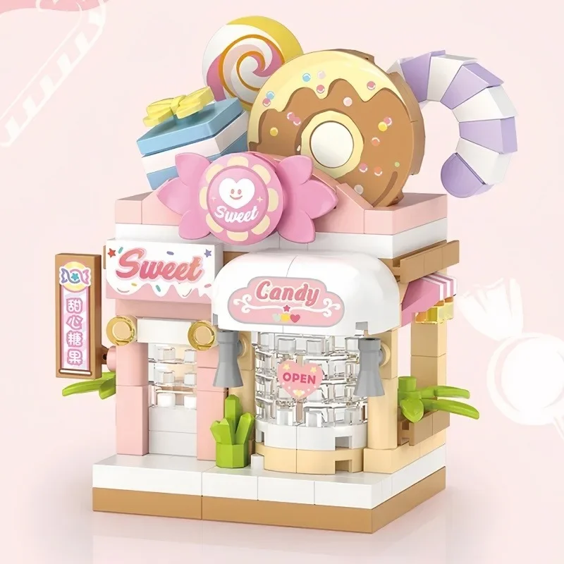 LOZ Street View Blocks Kawaii Cartoon Pet Shop Splice Candy Shop Children's Puzzle Toy Girl Holiday Gift Decorating Hobby