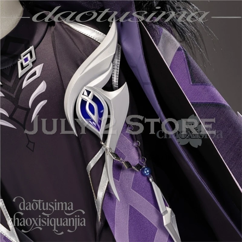 Cosplay d'anime Genshin Impact, robe longue de style gothique vintage élégante, couleur violet foncé, costume d'anime pour Halloween.