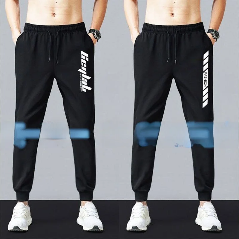 アイスシルク ルーズフィット スポーツパンツ メンズ 夏 薄手 ウエストゴム カーゴパンツ 韓国風 ストレートレッグ カジュアルパンツ