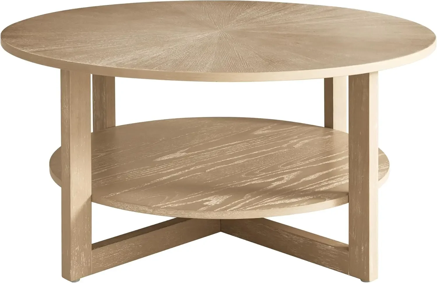 Ronde salontafel voor woonkamer, massief hout met opbergplank met 2 niveaus, midden groot cirkelontwerp, 35,5 x 35,5 x 18 inch