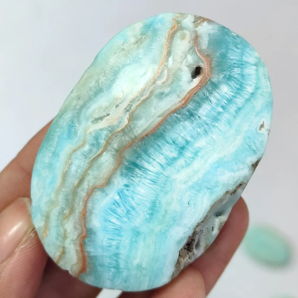 1pc Natural Blue Aragonite Palm Stone, Blue Hemimorphite Crystal, Pocket Gemstone, Crystals for Home, Office